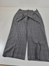 Uniqlo Pants Womens XL Gray Check Pleated Wide Leg Dress Twill Stretch