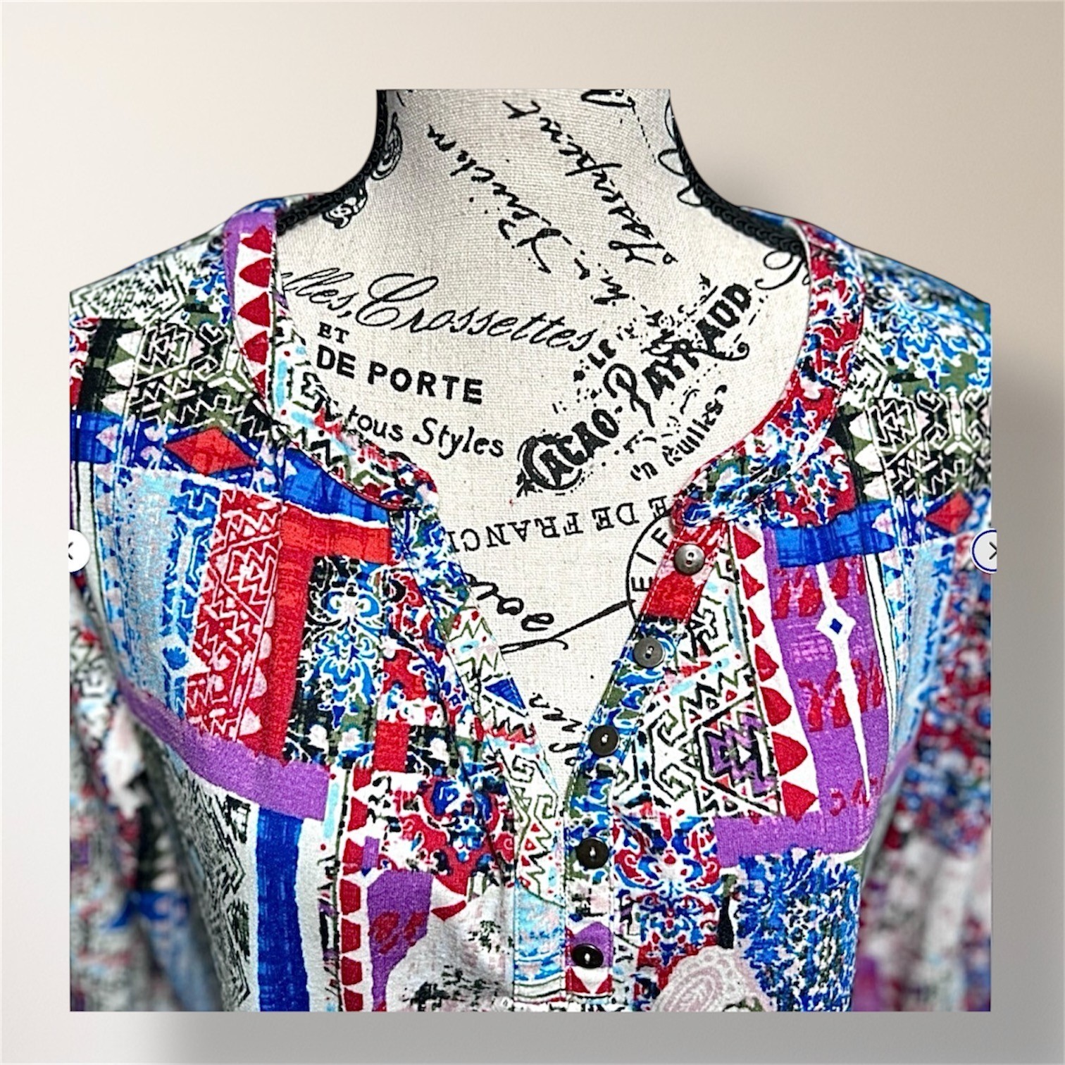 Kate Park PL Patchwork Print Button Tunic 3/4 Sle… - image 5