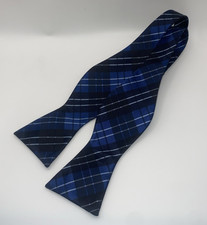 Men s PenSee 100 Silk Bow Tie-Blue Plaid-Hand Made-Self Tie-Adjustable-NICE