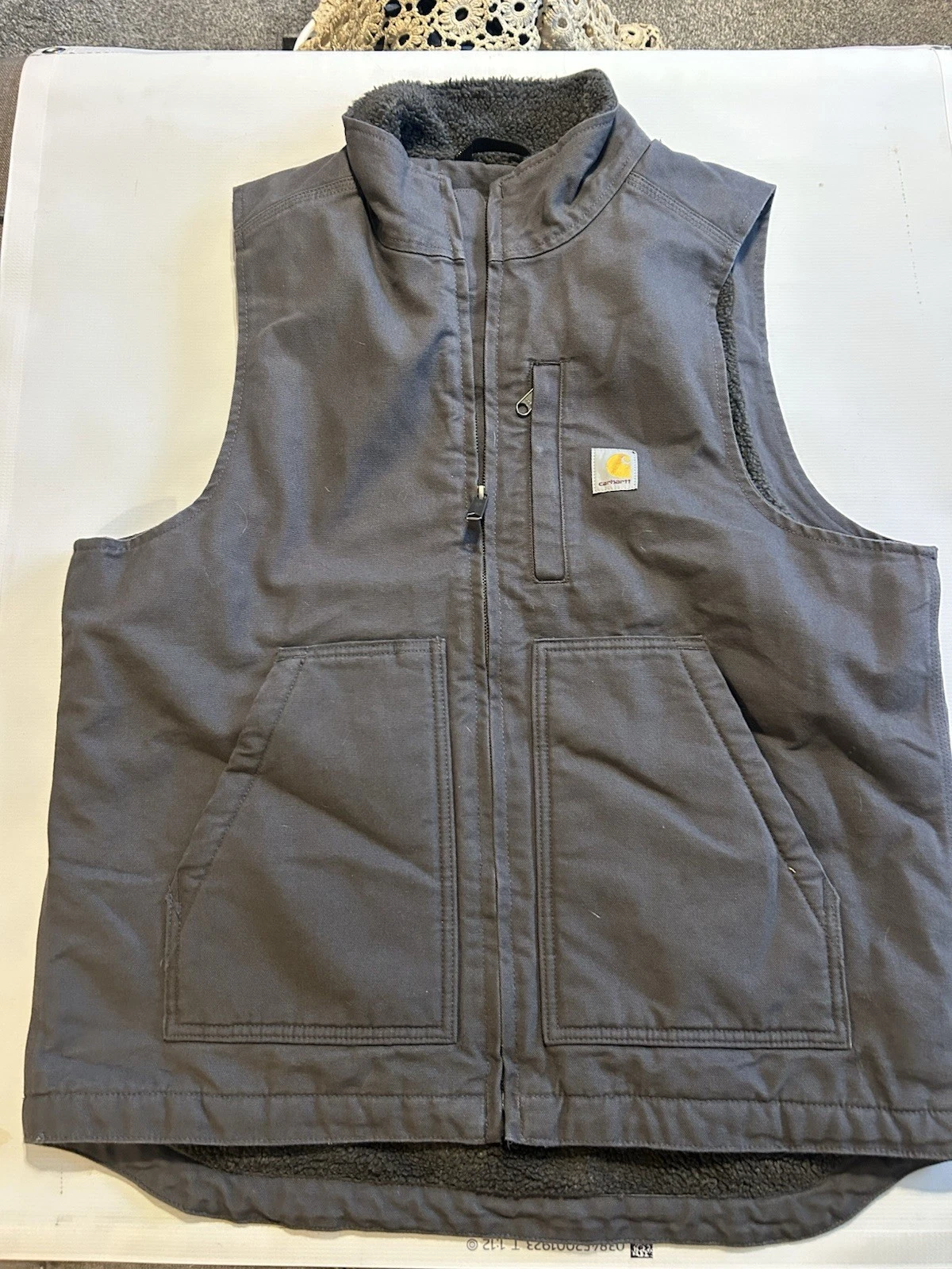 Carhartt Vest Gray Loose Fit Washed Duck Sherpa Lined OV4277-M Medium