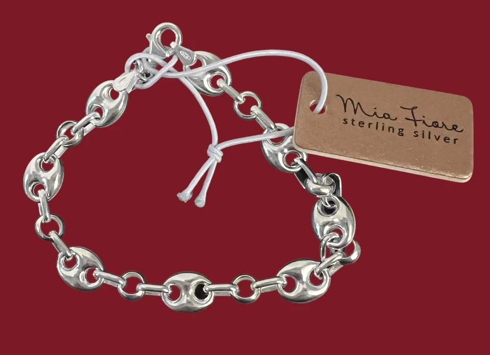 Pequeña pulsera MIA Fiore Italia Dyadema plata esterlina marinero eslabón hinchado nueva Foto 3 de 4