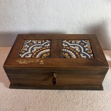 Handmade Wooden Trinket Box with Painted Tile...