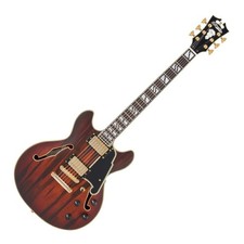 D Angelico Deluxe Mini DC Satin Brown Burst Electric Guitar Semi-Aco