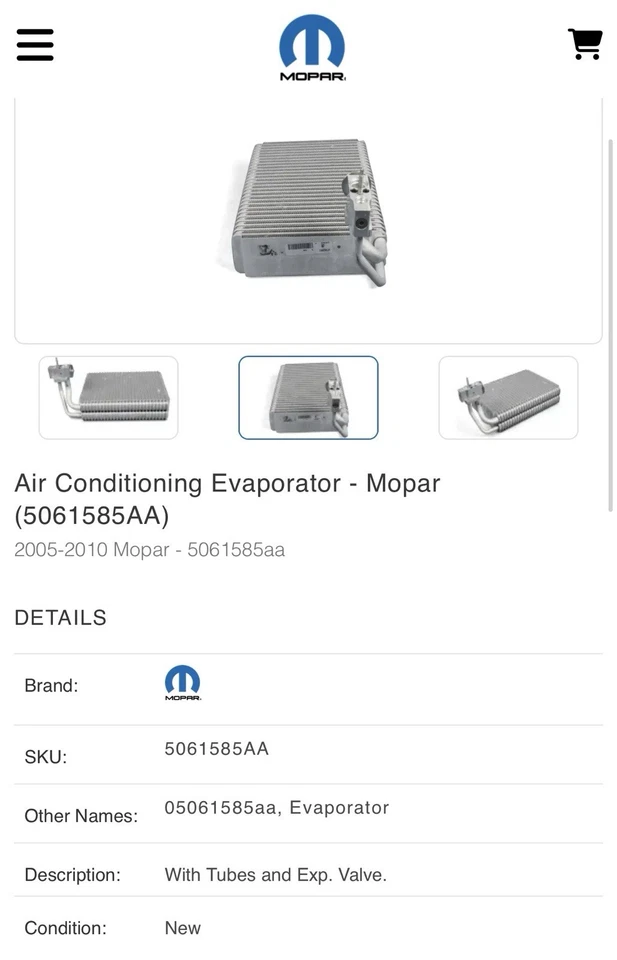 NEW Genuine Mopar 05061585AA A/C Evaporator Jeep Dodge RAM Chrysler - Image 2 of 3