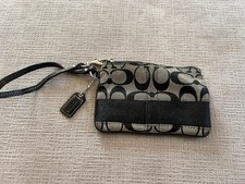 Coach Wristlet Wallet Womens One Size Black Canvas Logo Zip Pouch Card Holder