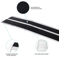 8ft Aluminum Multi-Folding Wheelchair Ramp Portable Non-Slip 600Lbs Capacity