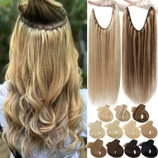 Thick Invisible Wire Clip in Remy Human Hair Extensions Headband Hairpiece Ring