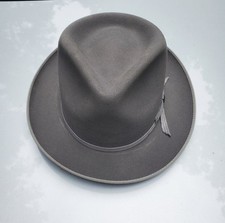 Rare 1940s Adam Fedora Fur Felt Hat - Chrome-Gray - Size 7 In Original Box