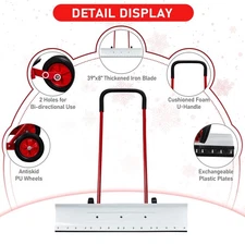 39in Wide Snow Pusher Shovel for Driveway with Wheels & Adjustable Angle