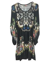 Farm Rio Women Dress Medium Black Floral Print Long Sleeves Crewneck Stretch