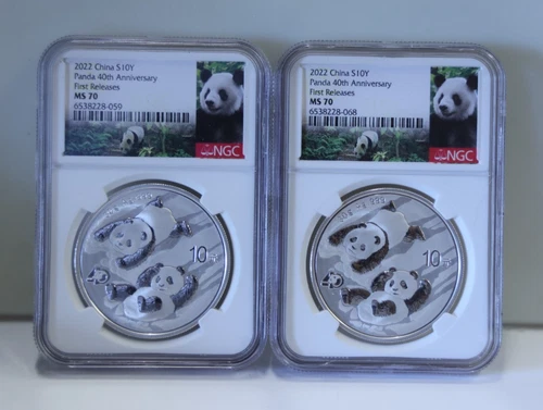 (2) 2022 China 30 Gram Silver Panda NGC MS70 Panda Label