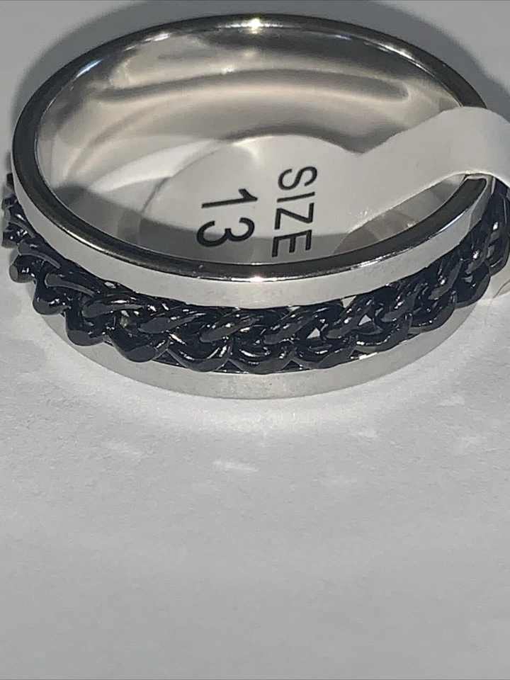 Alianza de boda para hombre titanio negro plata anillo gótico talla 13 pulido Foto 3 de 4