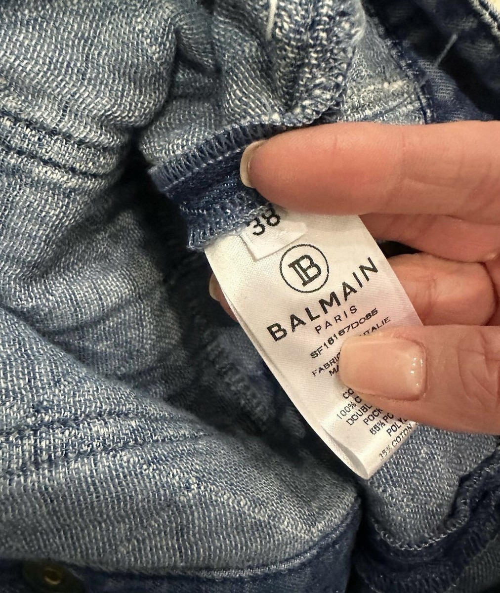 Gorgeous Authentic Balmain Gold Buttons Blue Denim Mini