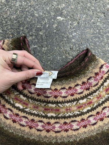 Suéter de punto de lana Talbots para mujer Fair Isle Lambs grande marrón acogedor nórdico de colección - Imagen 5 de 8