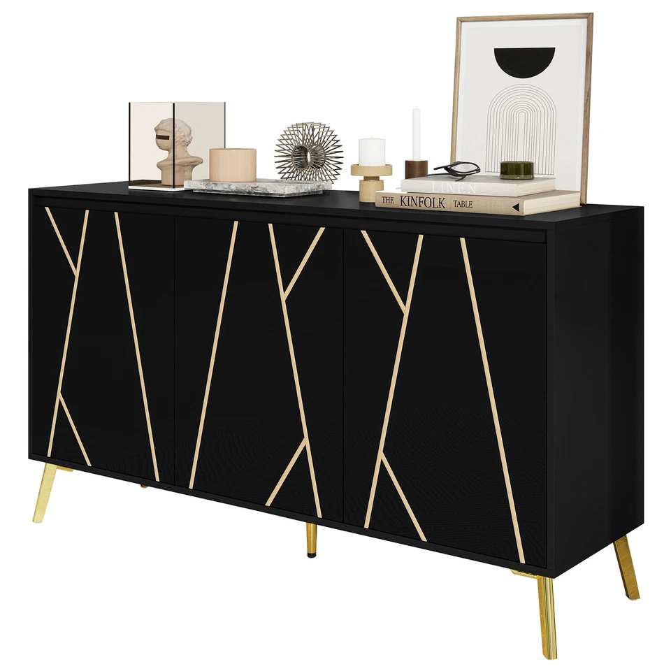 Modern Sideboard Kommode Küchenschrank mit Drei Stauraum, Breite 140 cm, Schwarz