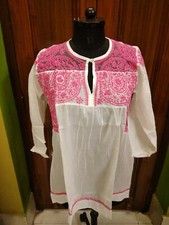 DESIGNER TOP M 41" HANDMADE 100 COTTON ETHNIC TUNIC KURTI CHIKAN EMBROIDERY