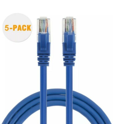 3 Feet 5-Pack CAT 5e Ethernet Patch Cable, RJ45 Computer Network