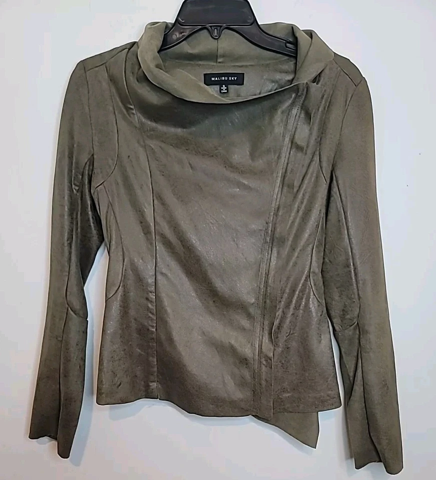 Chaqueta de Gamuza Malibu Sky Para Mujer Pequeña Cremallera Asimétrica Bombardero Ligera Moto Foto 2 de 4