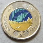 2017 Canada COLORED 'Glow-in-the-Dark' Two Dollars Toonie Coin. Almost UNC/EF++