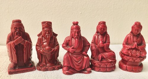 5 Vintage Asian Red Resin Figurines Lot 