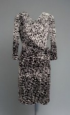 LAUREN RALPH LAUREN Women Dress 4 Black White Pattern Side Gather Tie 3/4 Sleeve