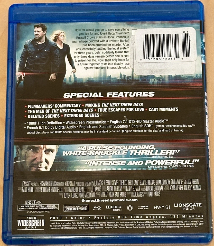 The Next Three Days Russell Crowe Blu-ray DVD With Special Features - Image 2 of 4