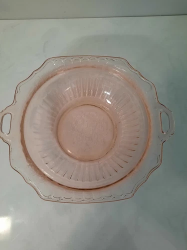 Pink Depression Glass Mayfair Open Rose 10" Vegetable Serving Bowl Handles