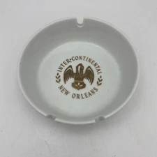 Vintage Intercontinental New Orleans Hotel Ceramic Ashtray White and Gold EUC