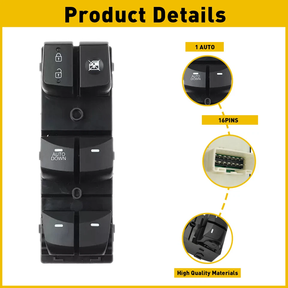 PARA HYUNDAI ELANTRA 2011-2015 INTERRUPTOR VENTANA PRINCIPAL ELÉCTRICA PUERTA IZQUIERDA 93570-3X000 Foto 4 de 4