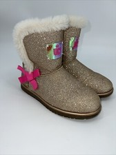 Juicy By Juicy Couture Manteca Gold Glitter Boots Big Girls Size 6 Faux Fur