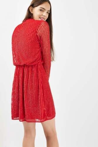 Topshop 80s Sequin Roll Neck Dress Red UK 6 LF7 AA 23 - Picture 4 of 5