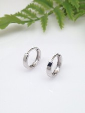 925 Sterling Silver Plain Huggie Hoop Earrings Mens Womens 12.5mm/10mm x2mm