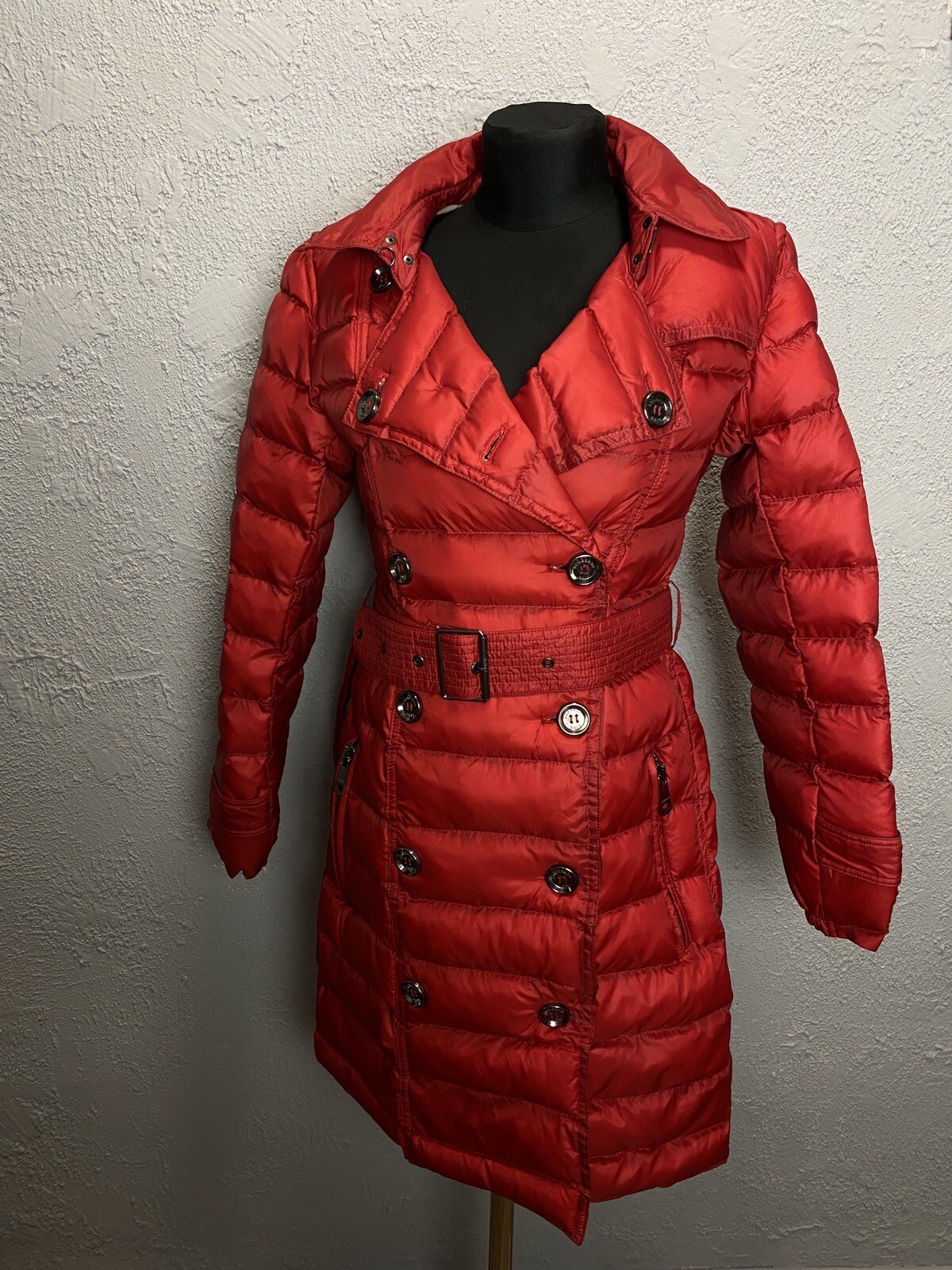 Burberry Women’s Quilted Jacket Puffer Parka Red Belt… Gem