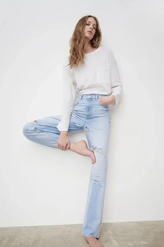 ZARA The 90’s Full Length Wide Leg Ripped Distressed … Gem