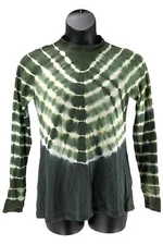 LOGO by Lori Goldstein Hand Tie-Dye Cotton Slub Mock Neck Top Green