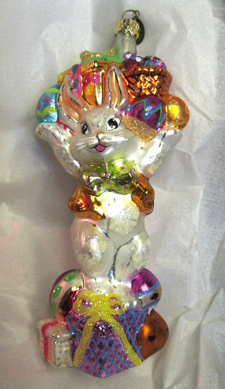 CHRISTOPHER RADKO WHITE BUNNY JUGGLING EASTER GIFTS EASTER ORNAMENT
