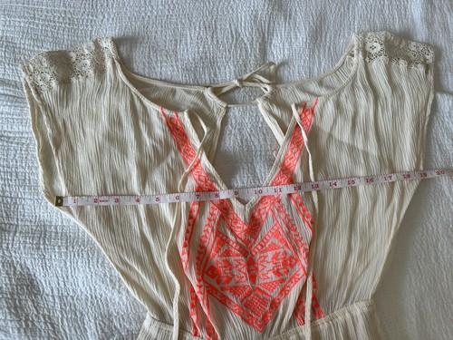 Flying Tomato Women's Boho Maxi Dress Size S Ivory Pink Embroidered Short Sleeve - Picture 3 of 7