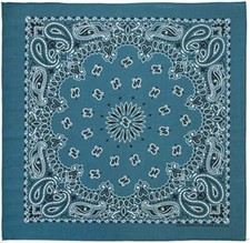 New 22" Mirage Blue Paisley Bandana Handkerchief Scarf 100 Cotton Made In USA