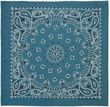 New 22" Mirage Blue Paisley Bandana Handkerchief Scarf 100% Cotton Made In USA