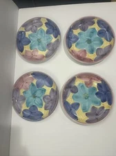 RARE Italian Pottery Caleca Pottery CAA21 Floral Set Of 4 Salad Plates 8”