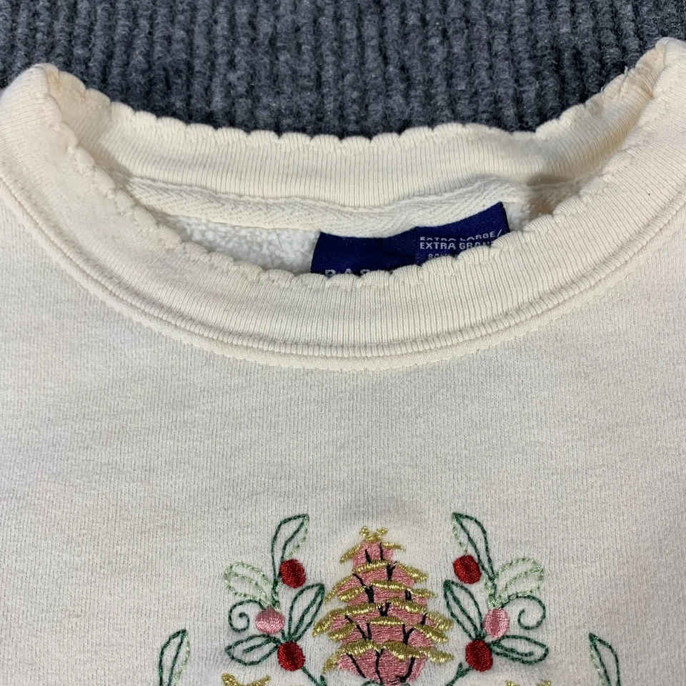 VTG Basic Editions Sweatshirt Womens XL White Pullover Embroidered Holiday 90s - Image 3 of 4