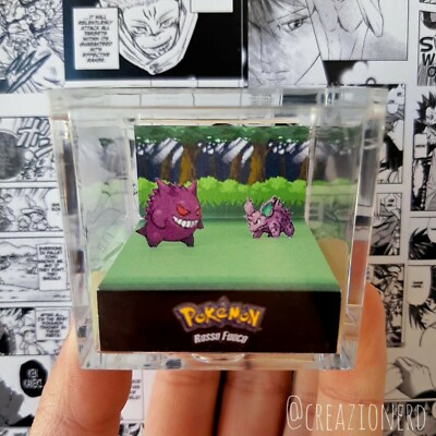 CUBE CUBE DIORAMA LIL PIXEL BOX POKEMON - Gengar vs Nidorino - HANDMADE