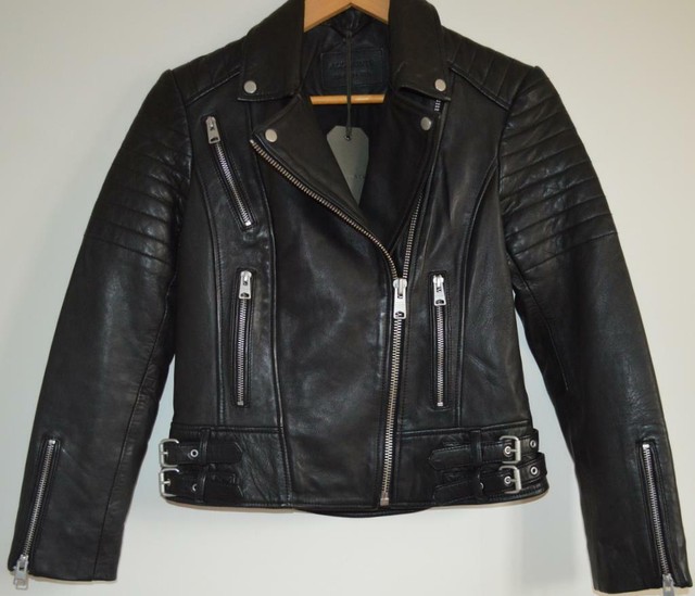 All Saints Papin Leather Biker Jacket Black Size 8 Bnwt 380 For Sale