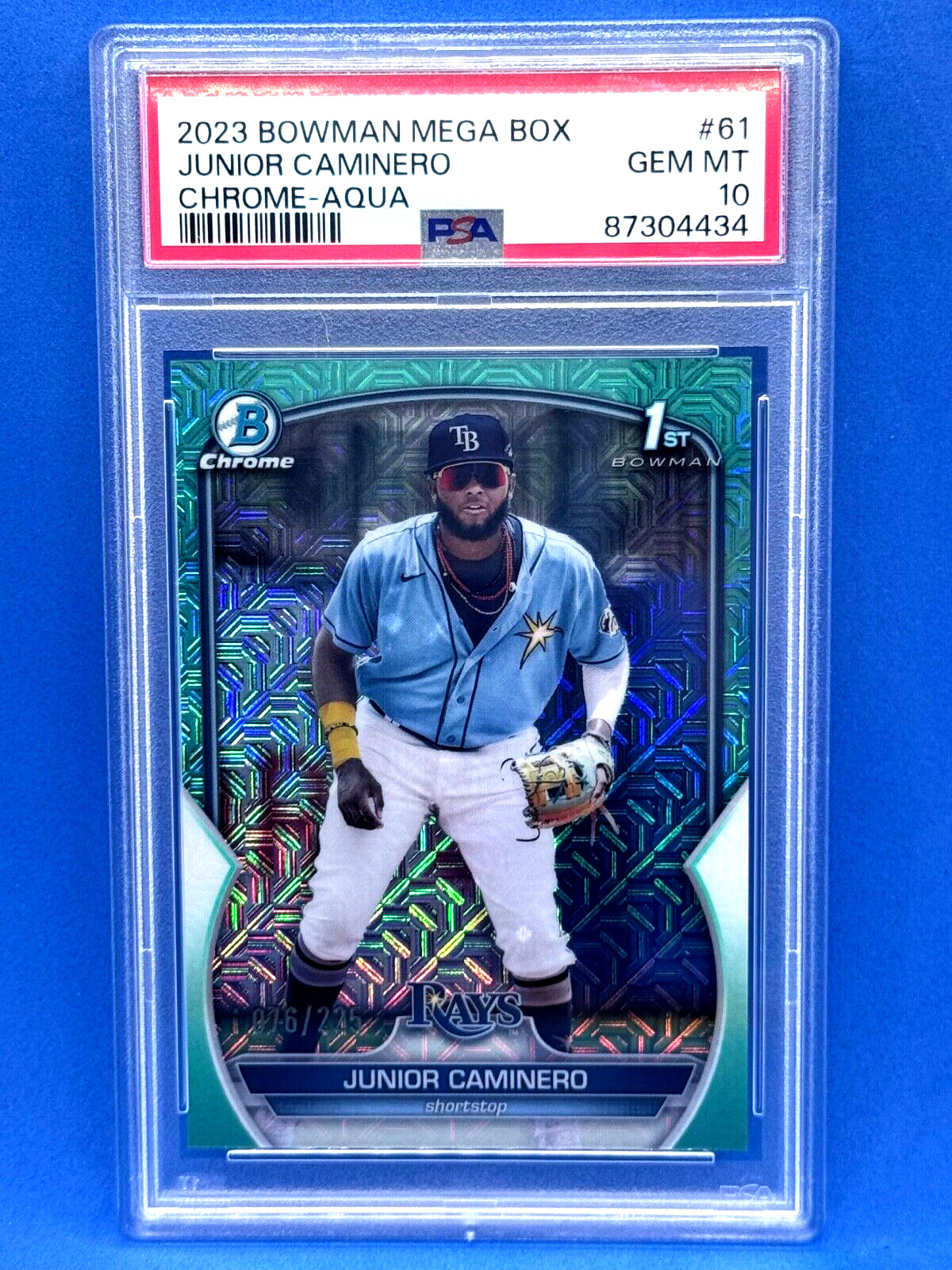 2023 Bowman Chrome Mega Box Junior Caminero 1st Aqua Refractor #/225 PSA 10 GEM