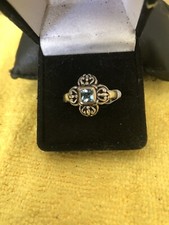 Vintage Hand Made Sterling Silver Filgree Blue Topaz Ring Size 7 1/2