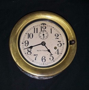 1930's Seth Thomas Maritime Ships Porthole Clock w/ Key 7 3/4" x 3 3/8" GS00723