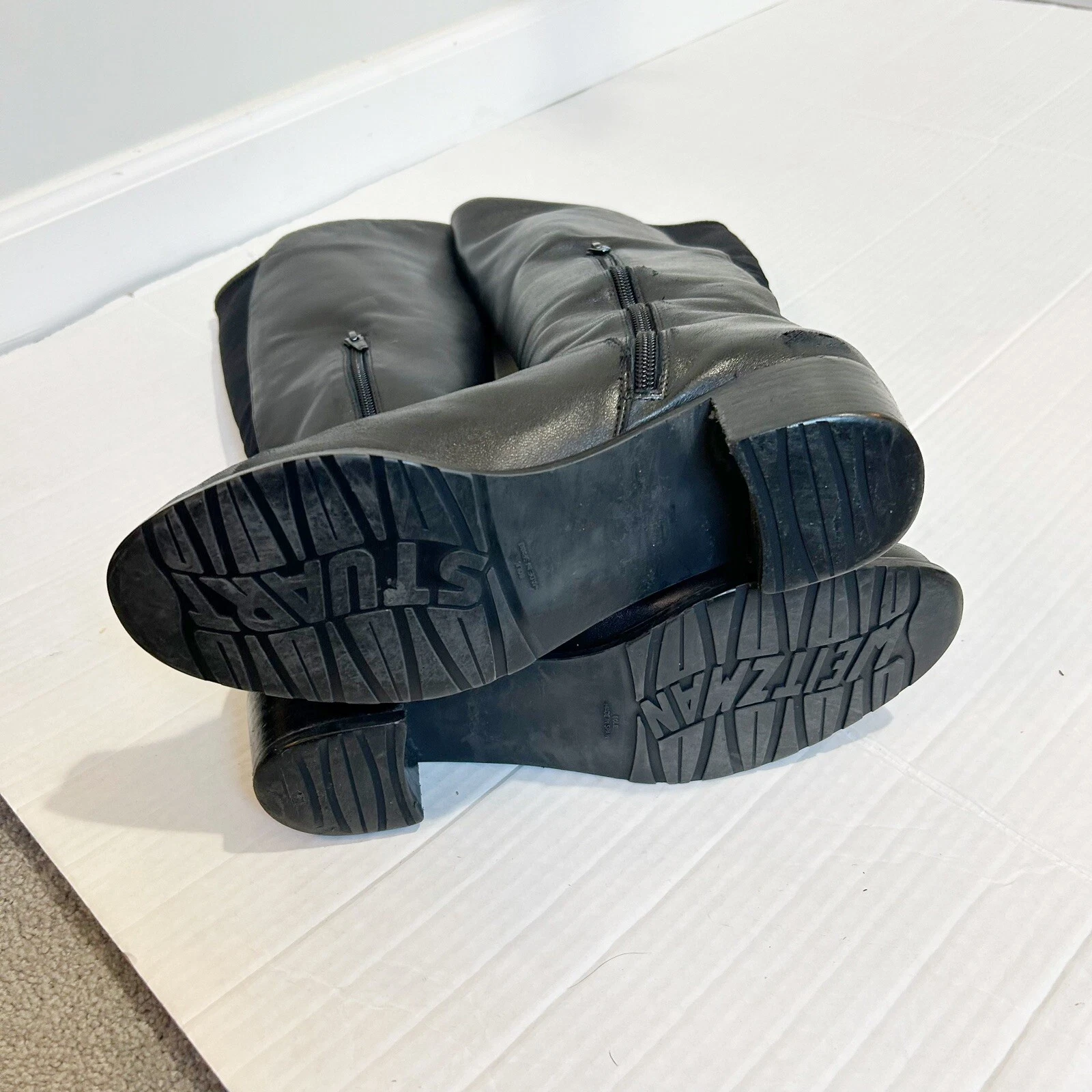 Stuart Weitzman Black Leather Knee High Boots Stretch Panel Size 7.5 Soft