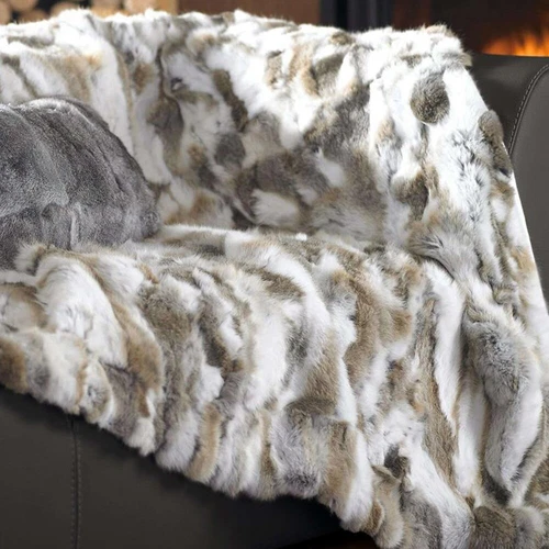 Soft Real Rabbit Fur Throw Warm Large Sofa Bedspread Blanket 55 x 63inch - Picture 4 of 7