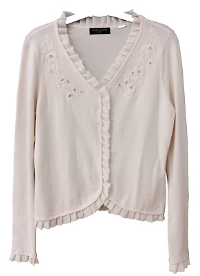 Valerie Stevens Petite Embroidered Rhinestone Sweater Small
