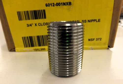 MERIT BRASS 6012-001NXB, 3/4" X CLOSE SCH 40 316/316L SS NIPPLE, NPT x BSPT